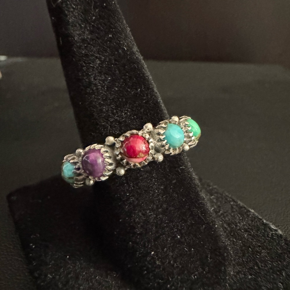Elegant Multi-Stone Silver Ring‎